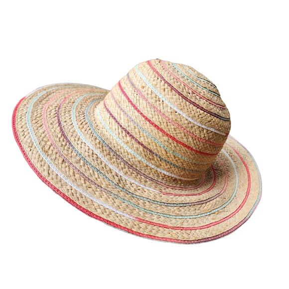Woolrich Womens Rainbow Straw Hat Wide Brim Packable Sun Vacation Beachwear NEW - Picture 3 of 4